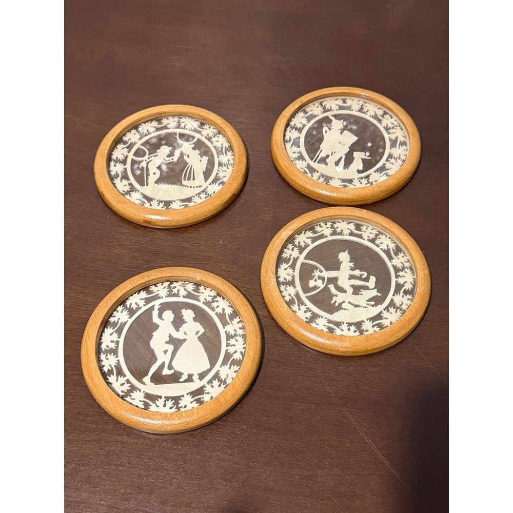 4 Wooden‎ vintage drink coasters unique mid century German design